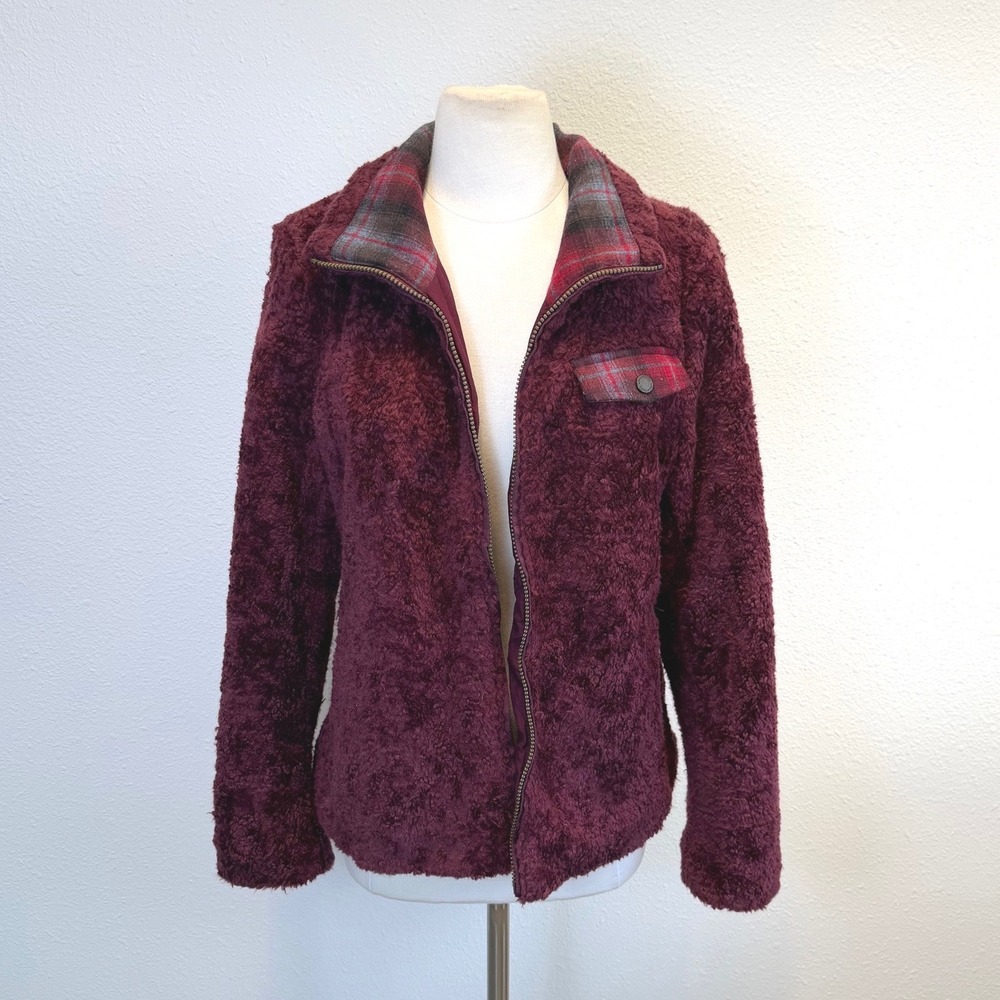 Pendleton Red Sherpa Full Zip Jacket Womens Medium Lined Plaid Pockets